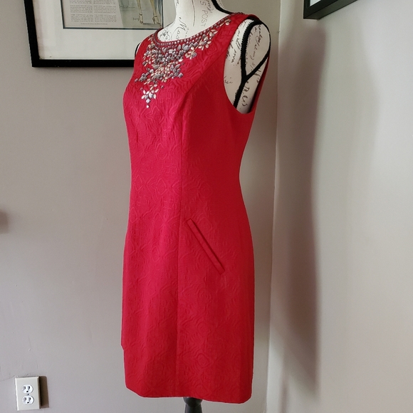 Anthropologie Moulinette Soeurs Toulouse Red Embellished Dress Size 8 - Picture 10 of 16